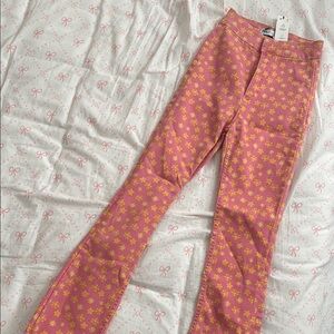 Zara Pink and Yellow Floral Flare Pants